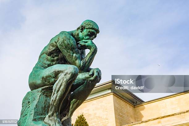 August Rodins Famous Sculpture The Thinker Stock Photo - Download Image Now - Contemplation, Statue, Musee Rodin