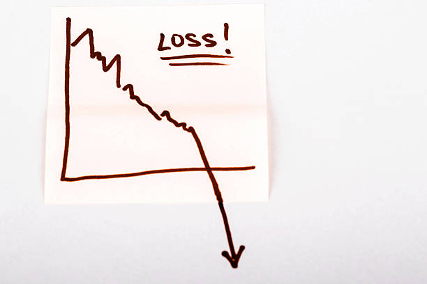 istock note paper with finance business graph going down - loss 515151480