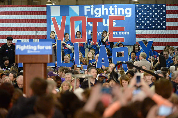 Hillary Clinton Campaign Saint Louis, MO, USA - March 12, 2016: Democratic presidential candidate and former Secretary of State Hillary Clinton campaigns at Nelson-Mulligan Carpenters Training Center in St. Louis. hillary clinton stock pictures, royalty-free photos & images