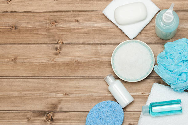 istock Spa Kit. Top View. Shampoo, Soap Bar And Liquid. Shower 515153182