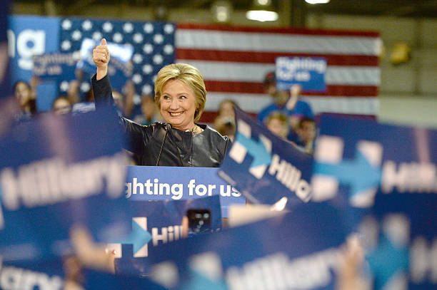 Hillary Clinton Campaign Saint Louis, MO, USA - March 12, 2016: Democratic presidential candidate and former Secretary of State Hillary Clinton campaigns at Nelson-Mulligan Carpenters Training Center in St. Louis. hillary clinton stock pictures, royalty-free photos & images