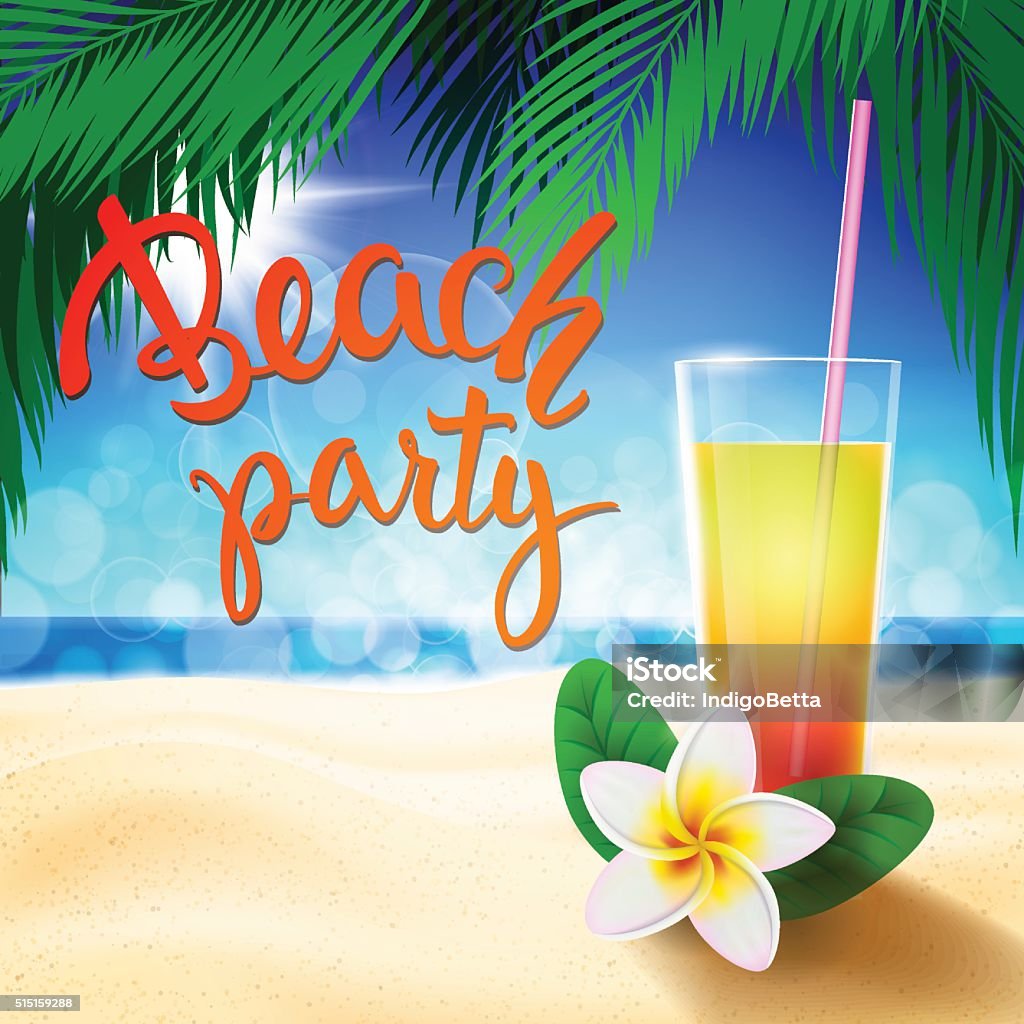 Summer Holidays design template Summer Holyday design template with original hand lettering Beach Party. Illustration for posters, greeting and invitation cards, print and web projects. Banner - Sign stock vector
