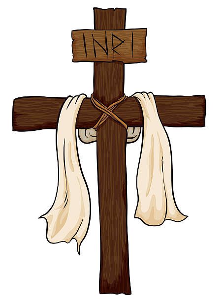 Wooden Holy Cross With Fabric And Inri Sign Stock Illustration - Download  Image Now - Jesus Christ, Religious Cross, Cartoon - iStock