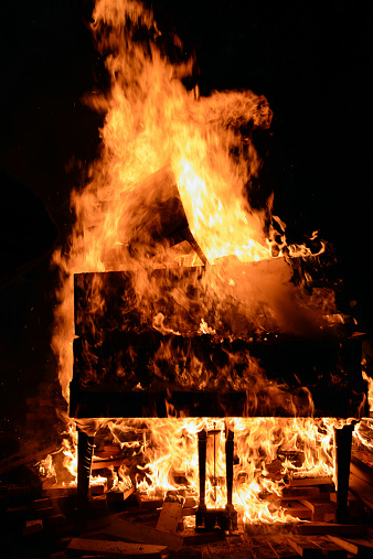 Piano Burning in celebration of music at a jazz festival.