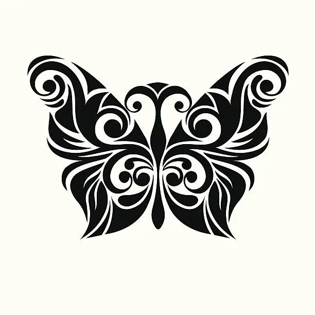 Vector illustration of Vector Butterfly.Monochrome black and white stylized butterfly. Ethnic ornate.