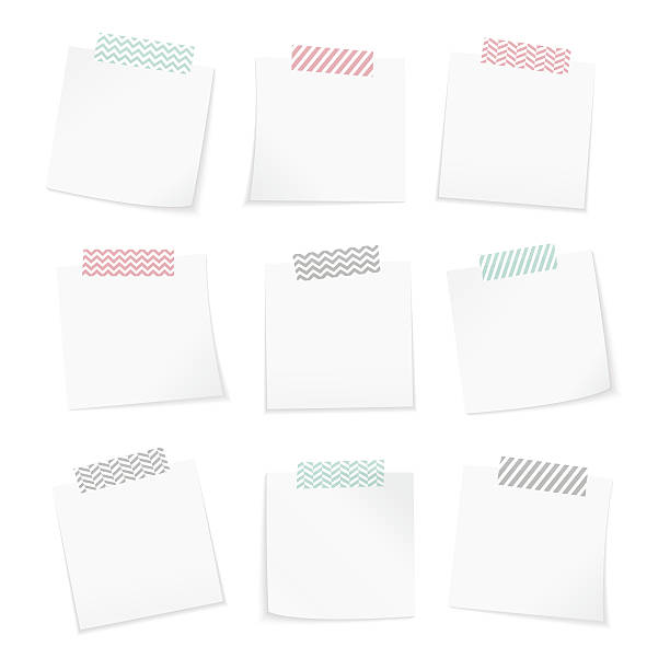 бумага для заметок с washi лента - index card illustrations stock illustrations
