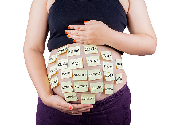 istock Pregnancy with baby names on her belly 515173905