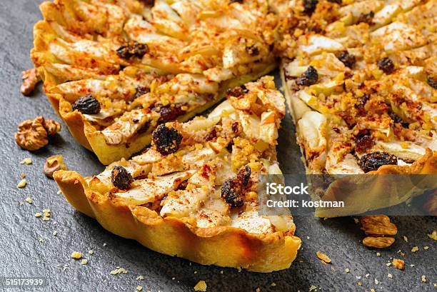 Apple Tart Pie With Nuts And Raisins Stock Photo - Download Image Now - Apple Pie, Autumn, Baked