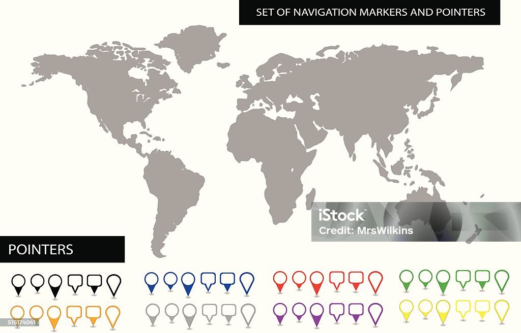 World map with set of blank pointers and markers vector World map with set of blank colorful pointers and markers vector Africa stock vector