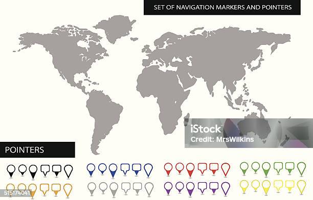 World Map With Set Of Blank Pointers And Markers Vector Stock Illustration - Download Image Now