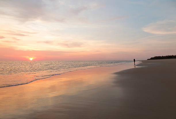 istock Woman walking along beach at sunset. 515187042