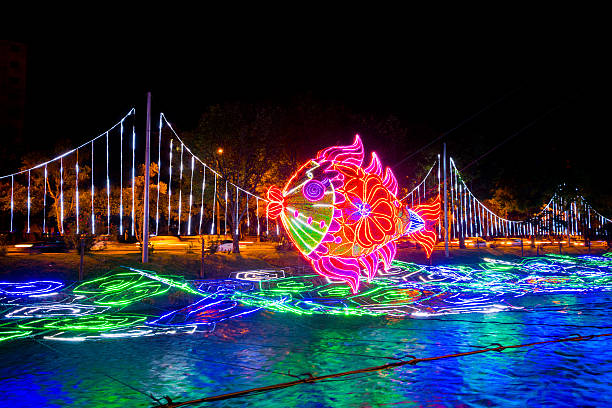 Carp-shaped lights in the park