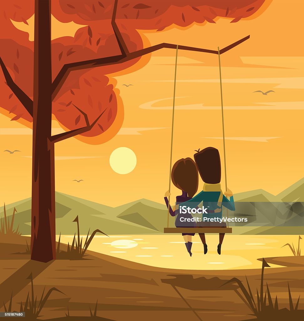 Hai Người Yêu Nhau Ngồi Đu Dây Lúc Hoàng Hôn Hình minh họa Sẵn có ...