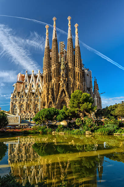 Nativity facade of Sagrada Familia cathedral in Barcelona stock photo