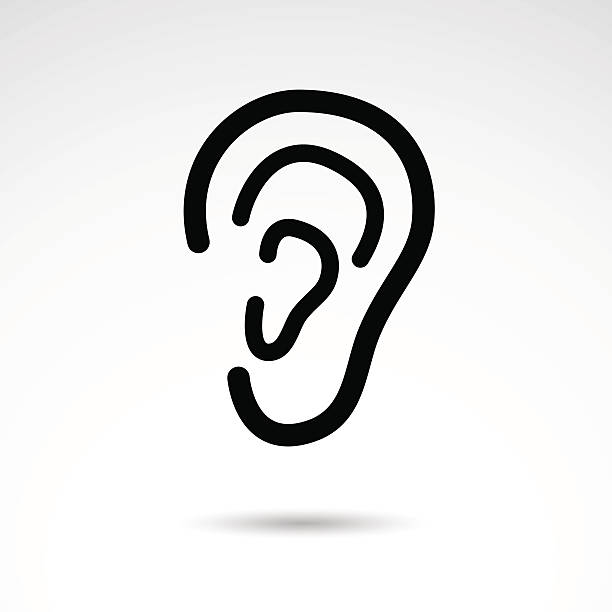 ucho ikona na białym tle. - listening people human ear speaker stock illustrations