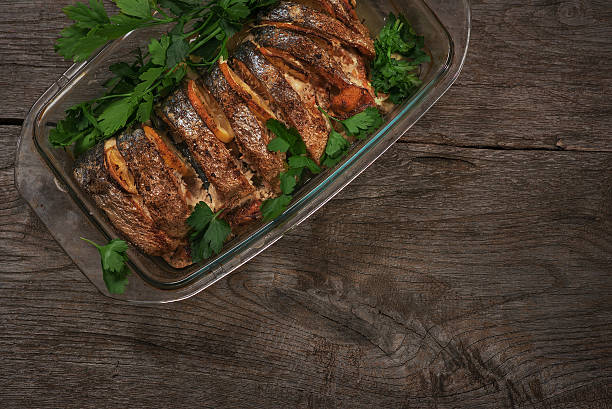 Salmon baked in the oven with lemon and fresh herbs