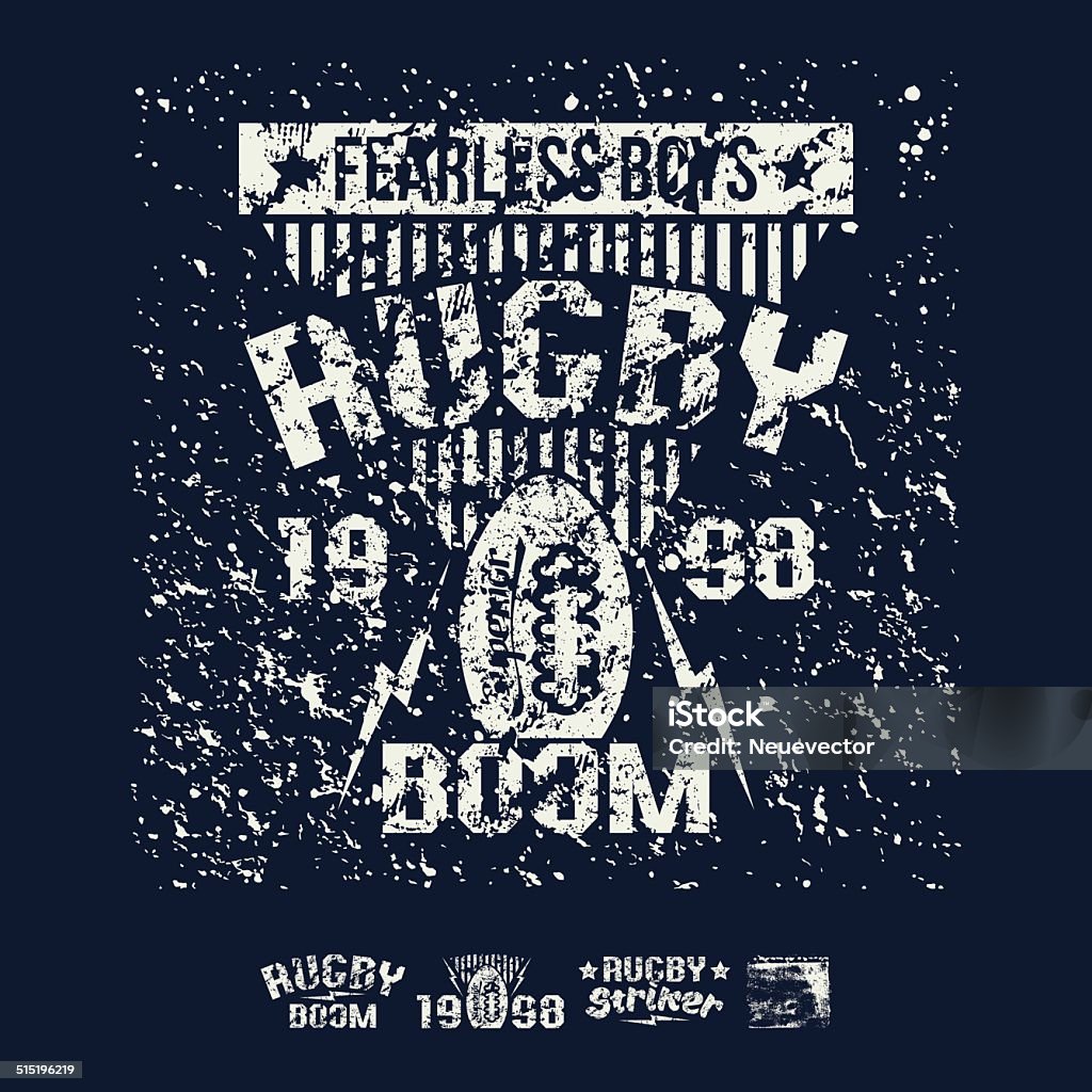 College team rugby retro emblem and design elements College team rugby retro emblem and design elements. Graphic design for t-shirt. White print on a dark background Accuracy stock vector