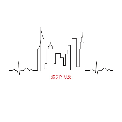 City pulse concept with cardiogram and skyscrapers skyline