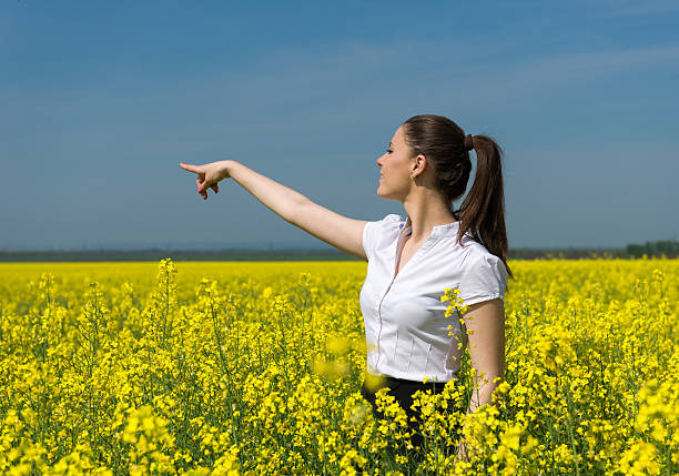 istock woman in yellow flower field 515196551