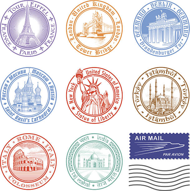 Vector Travel stamps High quality Vector Stamps of major monuments around the world. usa england stock illustrations