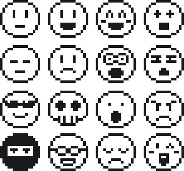 pixel icon emotion pixel icon emotion vector eps10 shocked computer stock illustrations