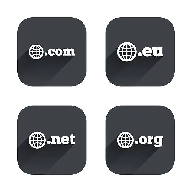 Vector illustration of Top-level domains signs. Com, Eu, Net and Org.