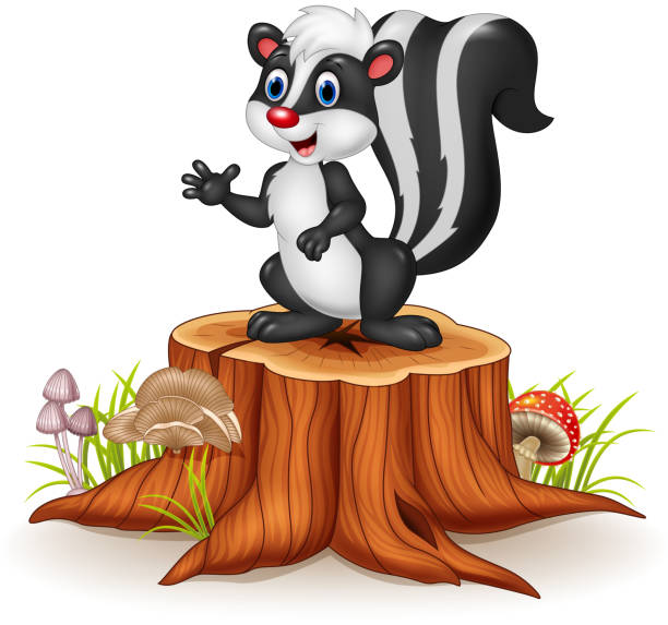 cartoon skunk posing on tree stump - skunk 幅插畫檔、美工圖案、卡通及圖標