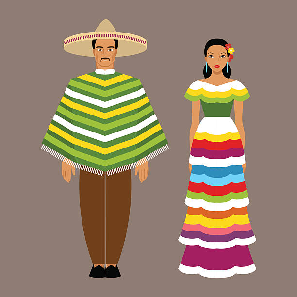 meksykańskie mężczyzna i kobieta w tradycyjne ubrania - river wear illustrations stock illustrations