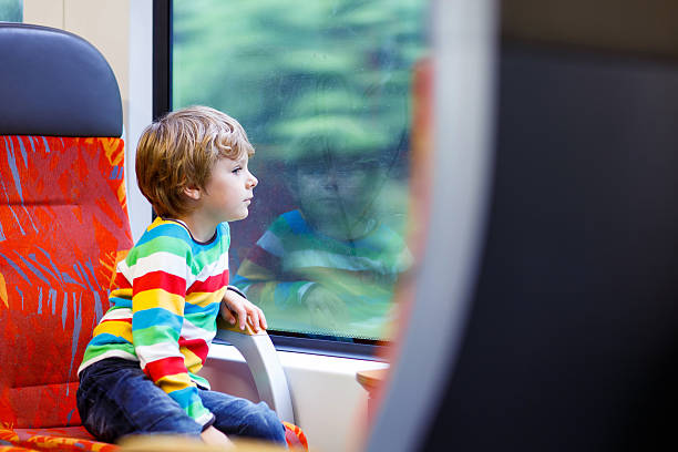 istock Little boy sitting in train and going on vacations 515201128