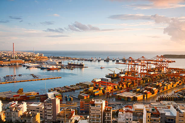 Container port Piraeus, Athens. View of container port in Piraeus, Athens. piraeus photos stock pictures, royalty-free photos & images