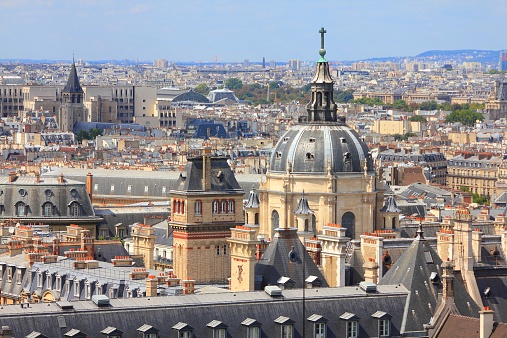 Paris, France - aerial city view with Sorbonne University chapel.