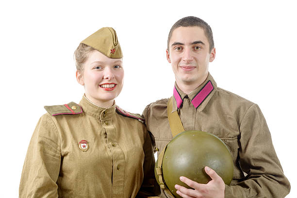 istock portrait couple in Russian military uniform 515202378
