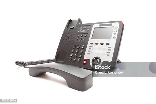 Black Office Phone Isolated Stock Photo - Download Image Now - Black Color, Business, Business Finance and Industry