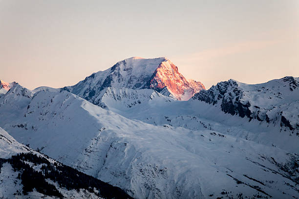 The Mont blanc Mont Blanc in the first rays of the sun. La Plagne, Haute Savoie, France. la plagne photos stock pictures, royalty-free photos & images