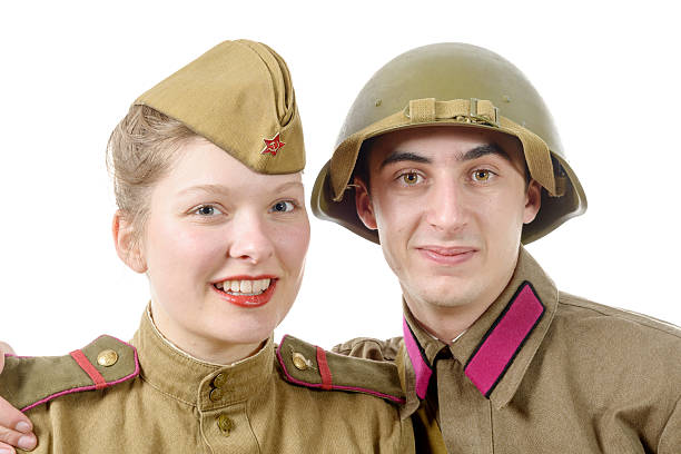 istock portrait couple in Russian military uniform 515222654