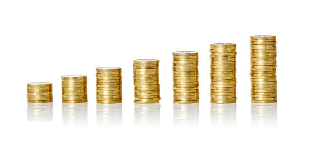 istock Golden coin stacks on a white background 515223512