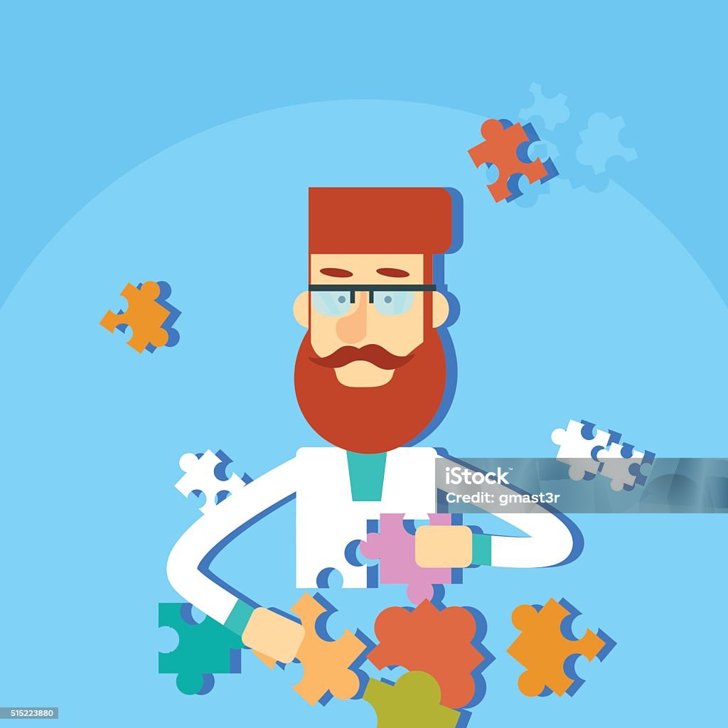 Puzzle Task Man Solving Puzzle Task Flat Vector Stock Illustration - Download Image ...