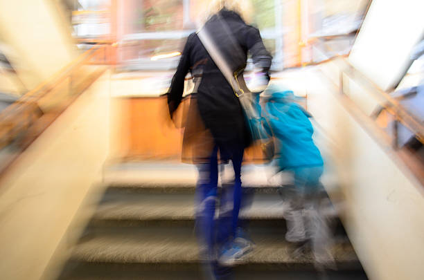 Stairs, blurred motion, Go up, Two people