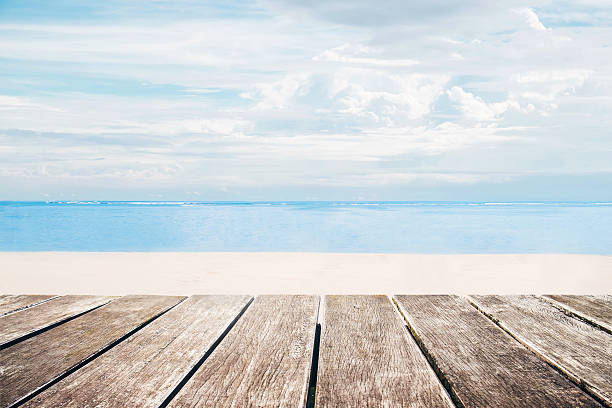 istock Wooden terrace with the beach view in summer 515228640