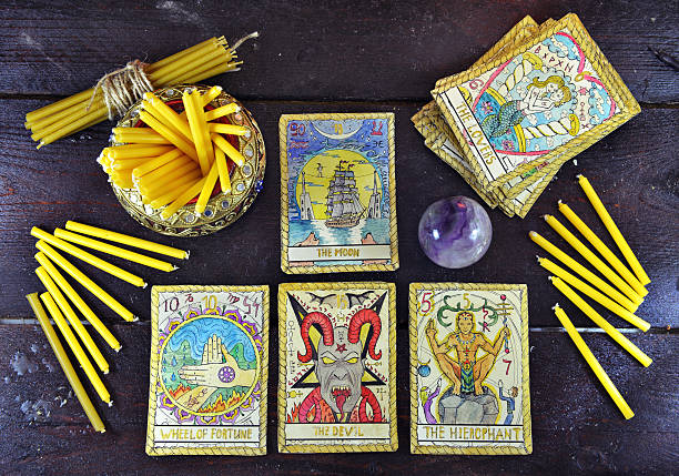 istock Background with the candles, crystal and the tarot cards 515228688
