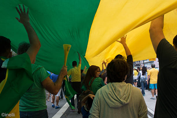 São Paulo, Brazil - March 13, 2016 Brazilian people protesting against President Dilma government, Lula and PT in Paulista avenue
