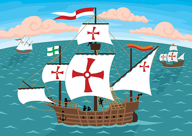 Columbus Ships The ships of Christopher Columbus on their way to America. Remove the crosses to get three ordinary sail ships. christopher columbus stock illustrations