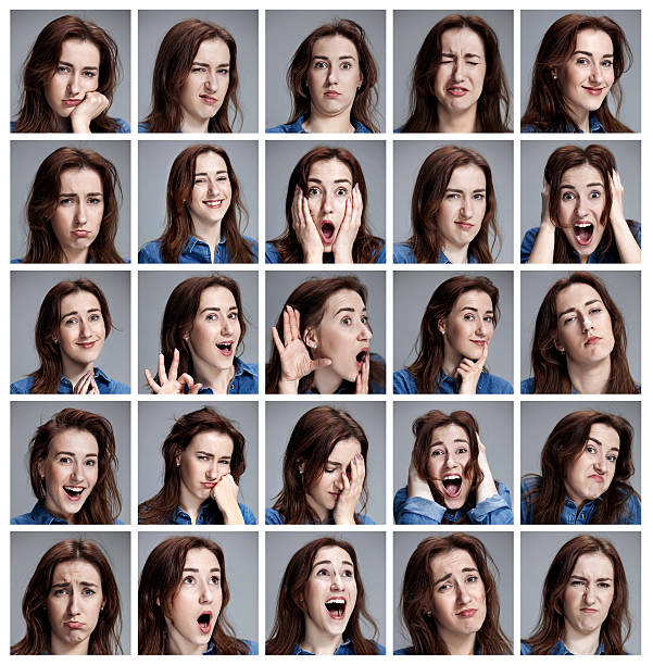 Set of young woman's portraits with different emotions