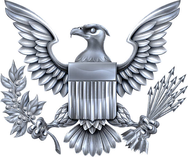 ilustrações, clipart, desenhos animados e ícones de águia americana silver - wing insignia metal silver