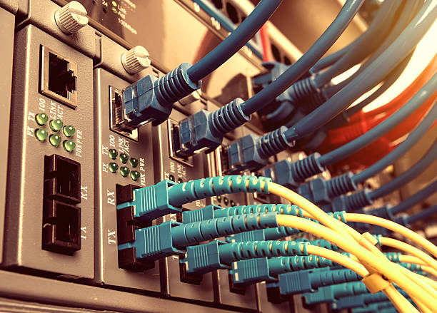 istock Technology center with fiber optic equipment 515231464