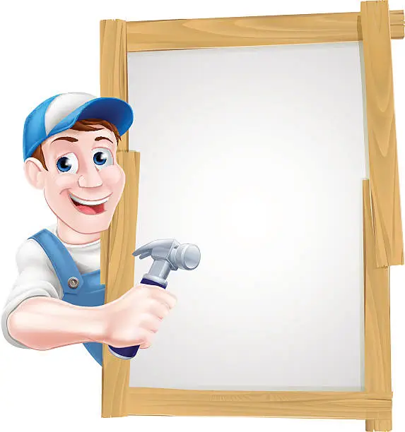 Vector illustration of Cartoon Carpenter Sign