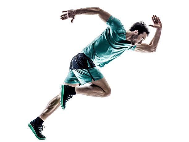 hombre de corredor corriendo aislado impulsor - atleta papel social fotografías e imágenes de stock