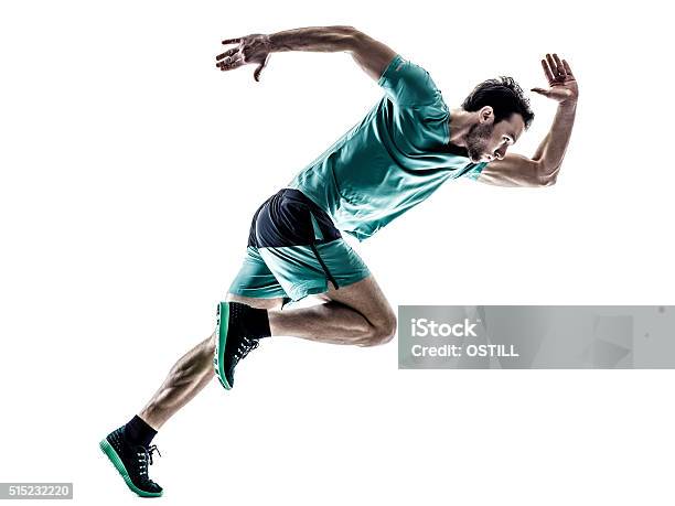 Hombre De Corredor Corriendo Aislado Impulsor Foto de stock y más banco de imágenes de Correr - Correr, Atleta - Papel social, Deporte