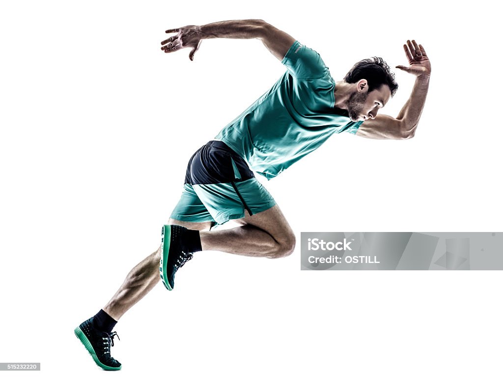 man runner jogger running  isolated one young man runner jogger running jogging in silhouette isolated on white background Running Stock Photo