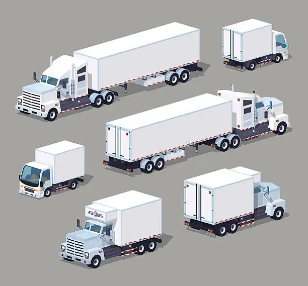 Vector illustration of Set of the white low poly trucks